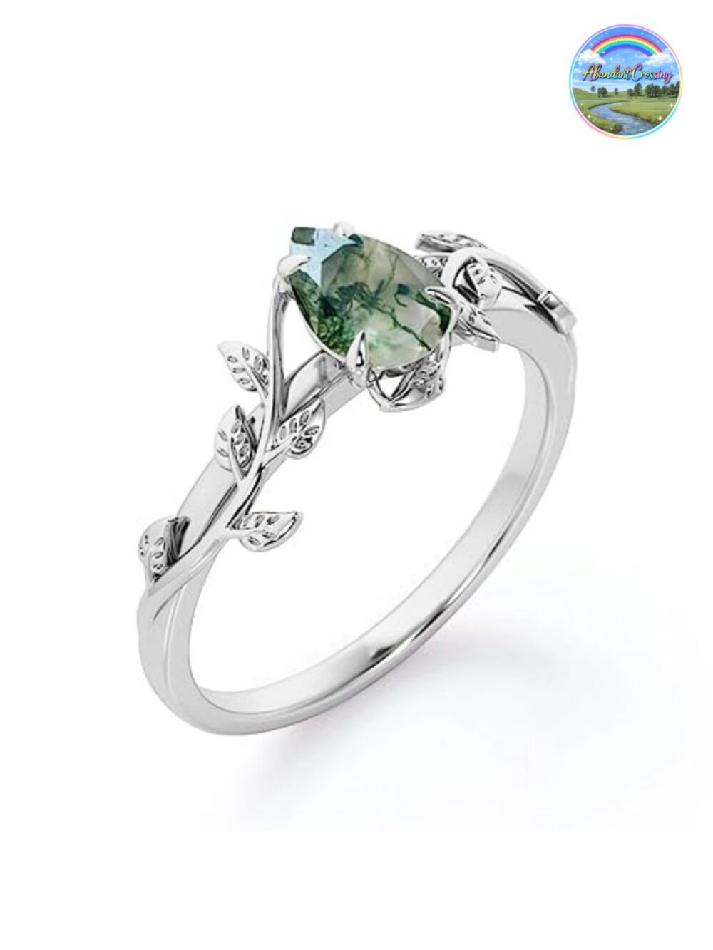 Natural Moss Agate Ring 925 Sterling Silver Oval Prong Promise Engagement